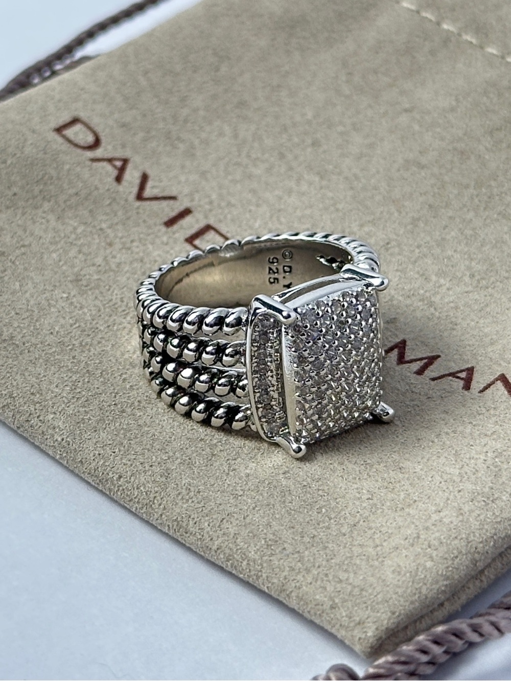 David Yurman Sterling Silver Wheaton Ring with Diamond Pave Size 9